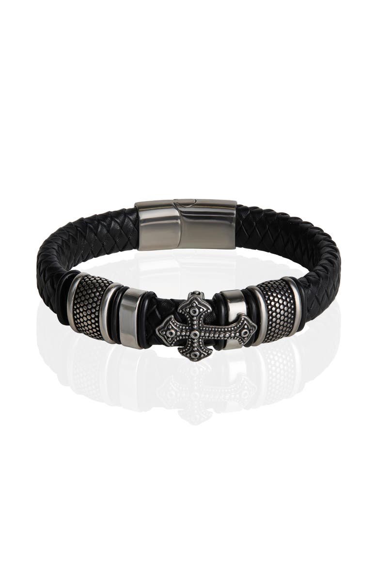Black Cross Bracelet for Men, Stainless Steel Faith Bracelet - 8.5'', Main, color, Black