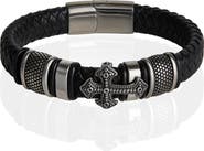 Lucky Brand Black Cross Bracelet for Men, Stainless Steel Faith Bracelet - 8.5''