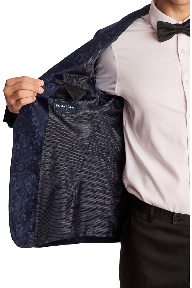 Regent Slim Fit Floral Velvet Dinner Jacket, Alternate, color, NAVY FLORAL VELVET