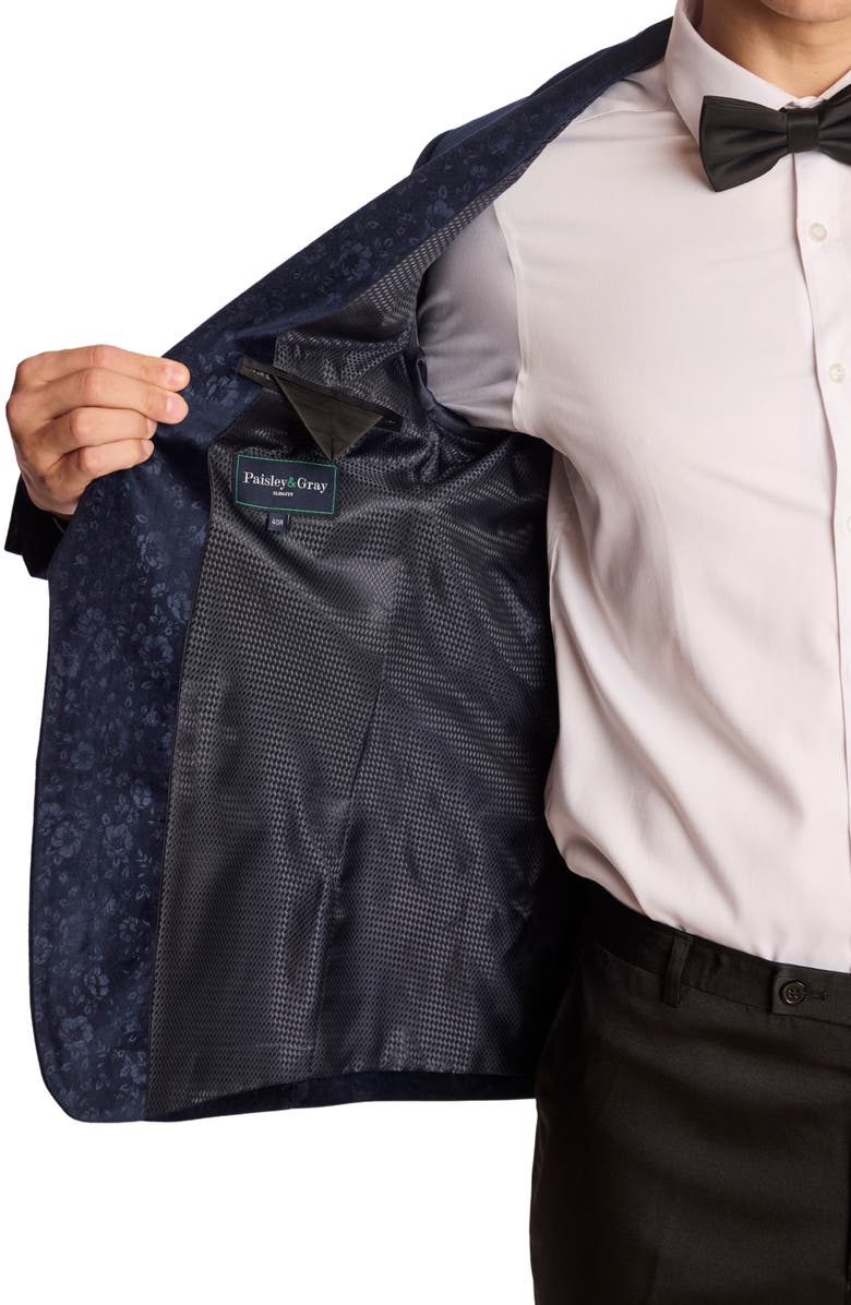 PAISLEY & GRAY Regent Slim Fit Floral Velvet Dinner Jacket, Alternate, color, Navy Floral Velvet