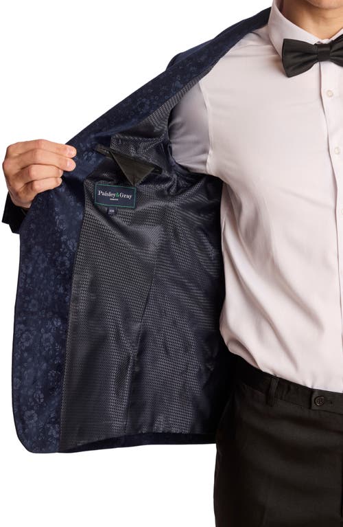 Paisley & Gray Regent Slim Fit Floral Velvet Dinner Jacket In Blue