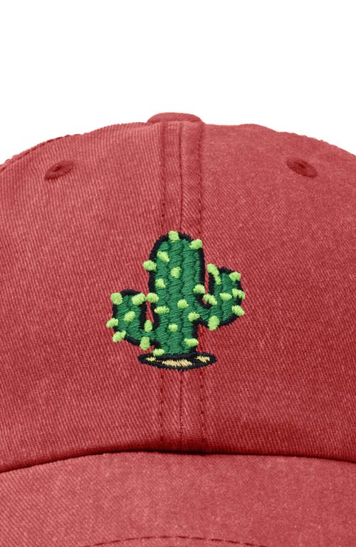 Dalix Cactus Embroidered Low Crown Cap In Washed Red