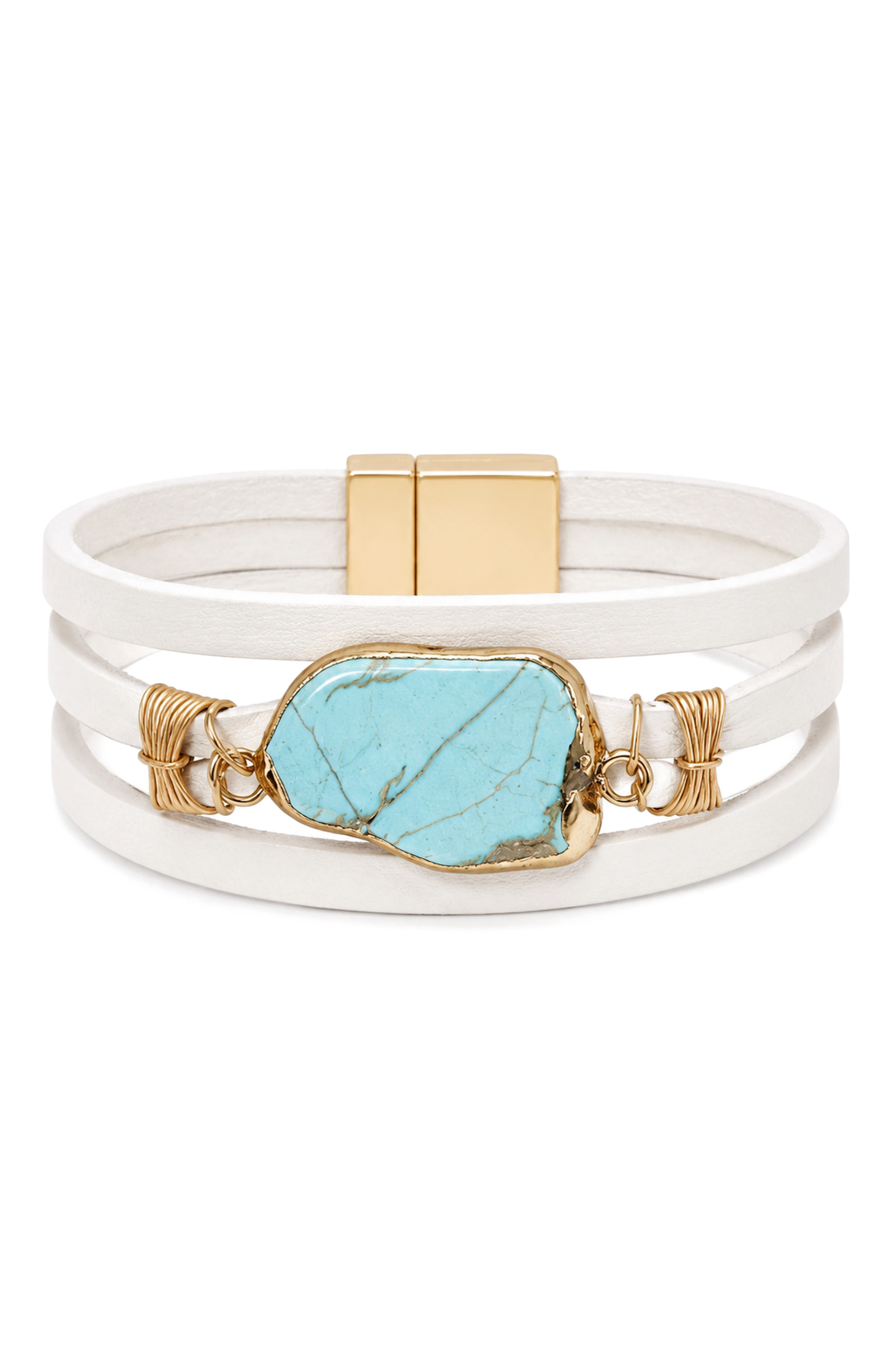 Turquoise Stone Leather Wrap Bracelet