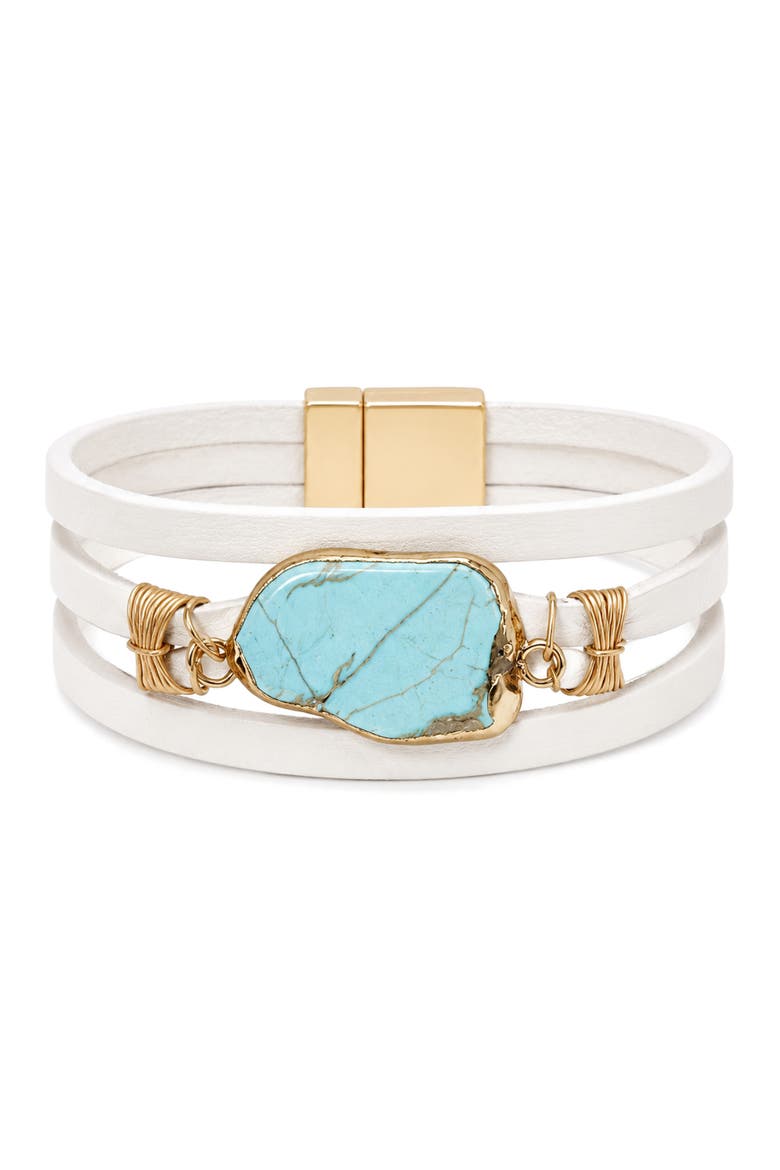 Turquoise Stone Leather Wrap Bracelet, Main, color, IVORY