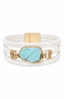 Turquoise Stone Leather Wrap Bracelet