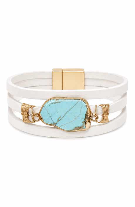 Turquoise Stone Leather Wrap Bracelet