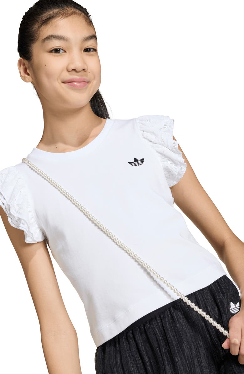 adidas Kids' Lace Flutter Sleeve T-Shirt, Alternate, color, White
