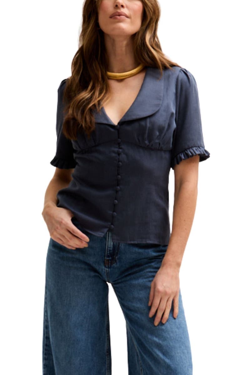 LILY AND LIONEL Rachel Vintage Inspired Short Sleeve Shirt, Main, color, Navy