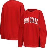 PRESSBOX Women's Pressbox Scarlet Ohio State Buckeyes Comfy Corded Vintage Wash Basic Arch Pullover Sweatshirt