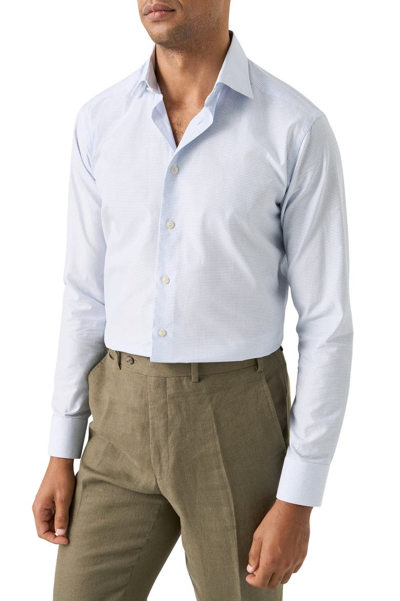 Slim Fit Check Cotton Twill Dress Shirt, Main, color, LIGHT BLUE