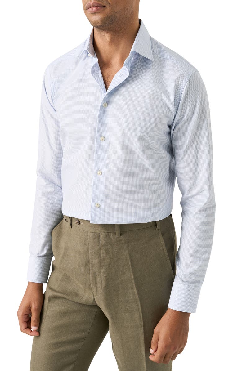 Eton Slim Fit Check Cotton Twill Dress Shirt, Main, color, Light Blue