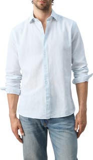 MANGO Regular Fit Stripe Cotton & Linen Button-Up Shirt