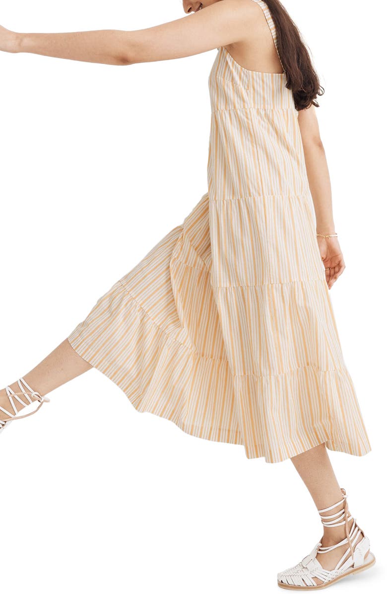 Madewell Stripe Button Back Tiered Midi Dress, Alternate, color, 