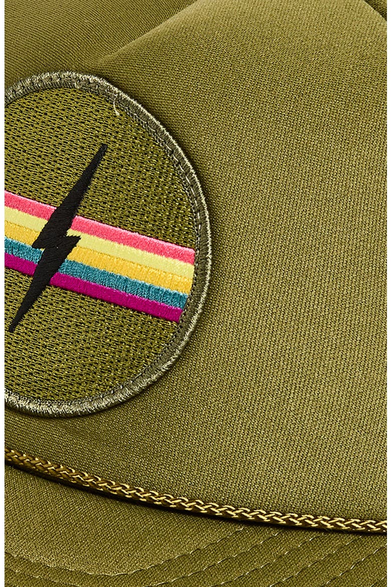 Electric Rainbow Trucker Hat, Alternate, color, OLIVE