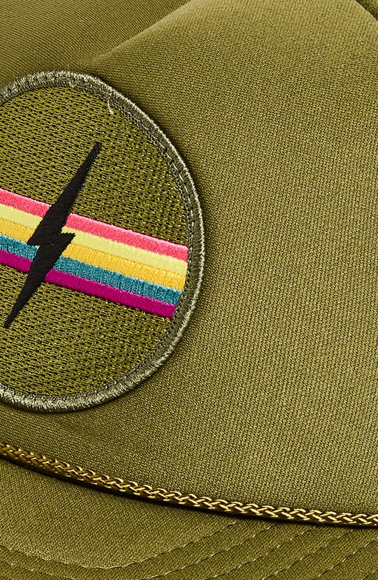 Friday Feelin’ Electric Rainbow Trucker Hat, Alternate, color, Olive