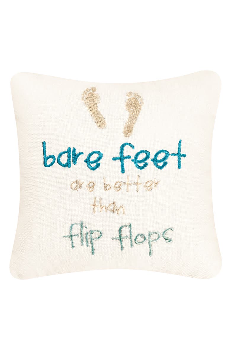 Bare Feet/Flip Flops Embroidered Mini Accent Pillow, 10" x 10", Main, color, Brown