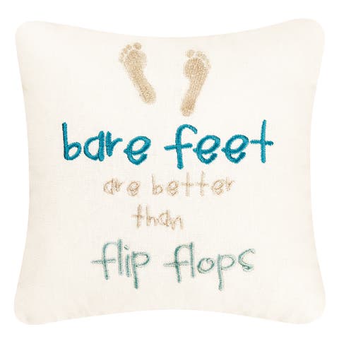 Bare Feet/Flip Flops Embroidered Mini Accent Pillow, 10" x 10"