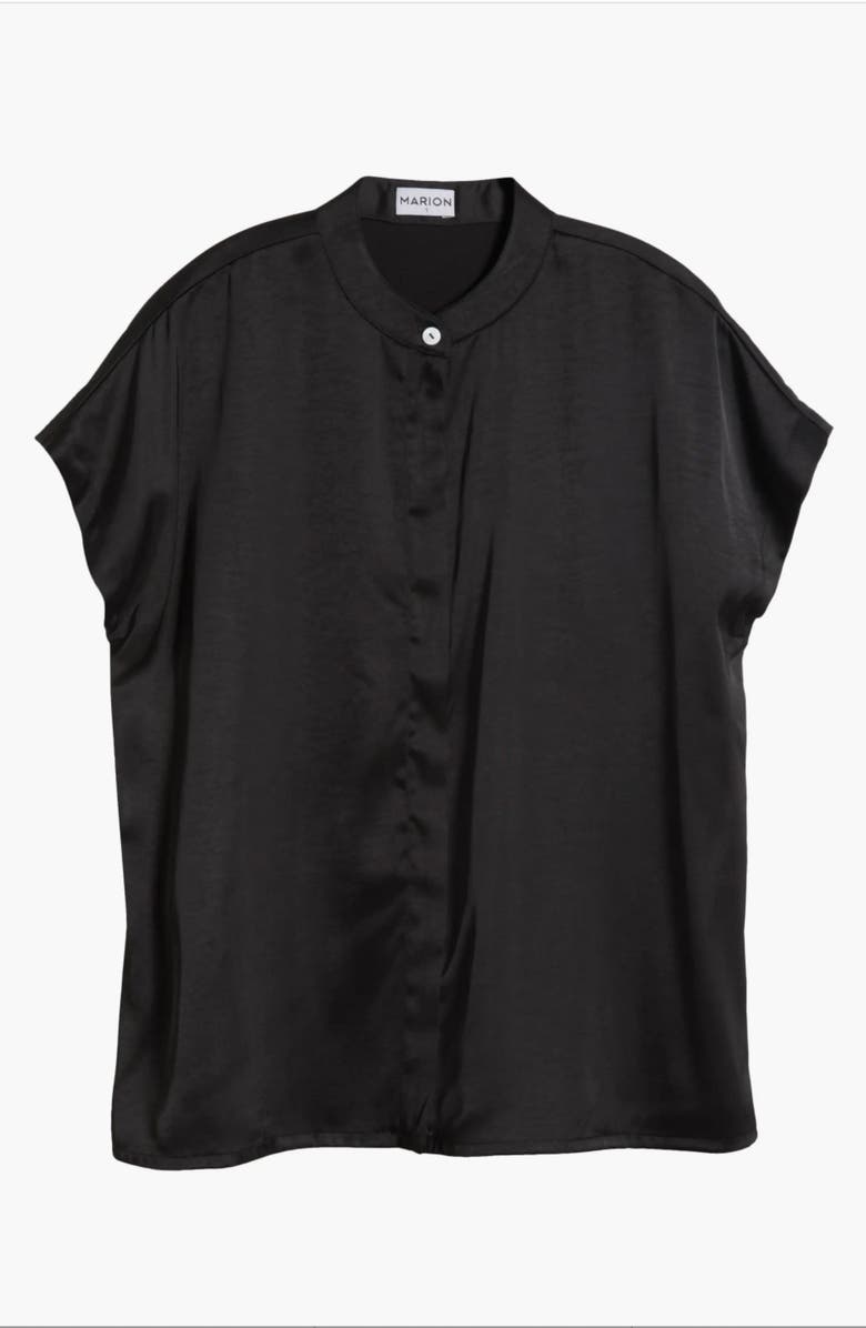 Marion Women's Short Sleeve Satin Maternity Shell Top with Concealed Nursing Zip, Alternate, color, Black