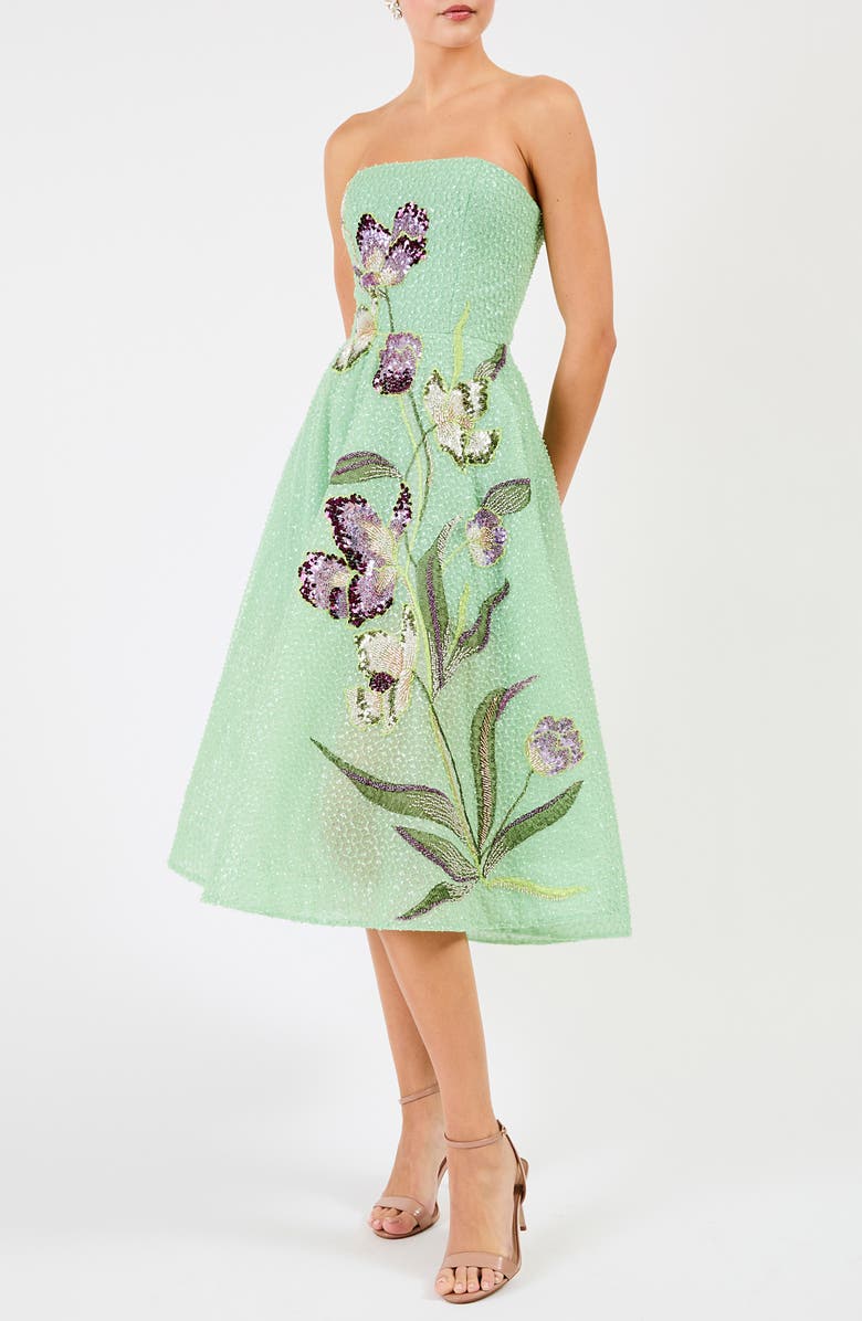 HELSI Lyla Beaded Strapless Fit & Flare Midi Dress, Alternate, color, Seafoam