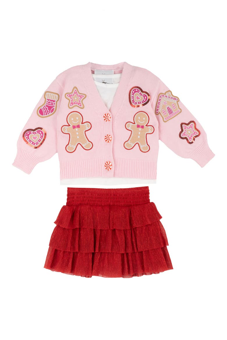 Gingerbread Cardigan & Skirt Set, Main, color, LIGHT PINK