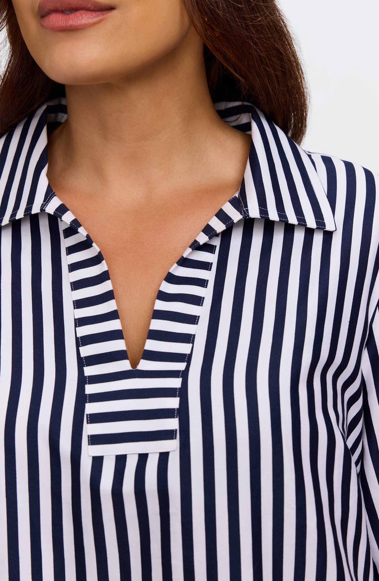 Foxcroft Julia Stripe Cotton Popover Top, Alternate, color, Blue Multi