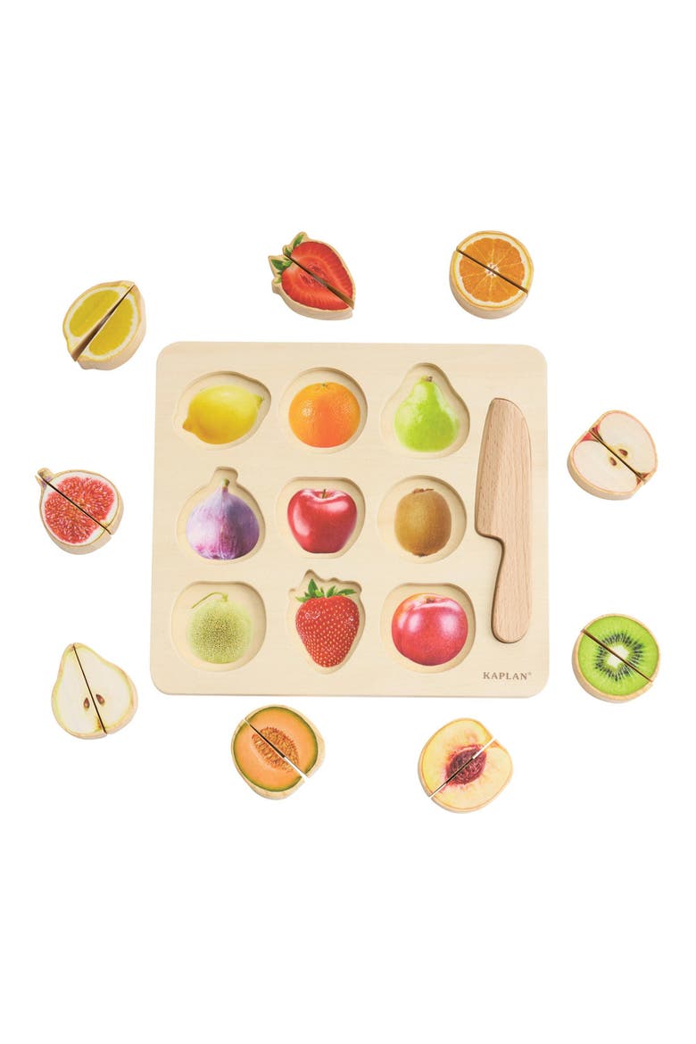 Wooden Slice & Match Fruit & Vegetable Puzzles, Alternate, color, Beige