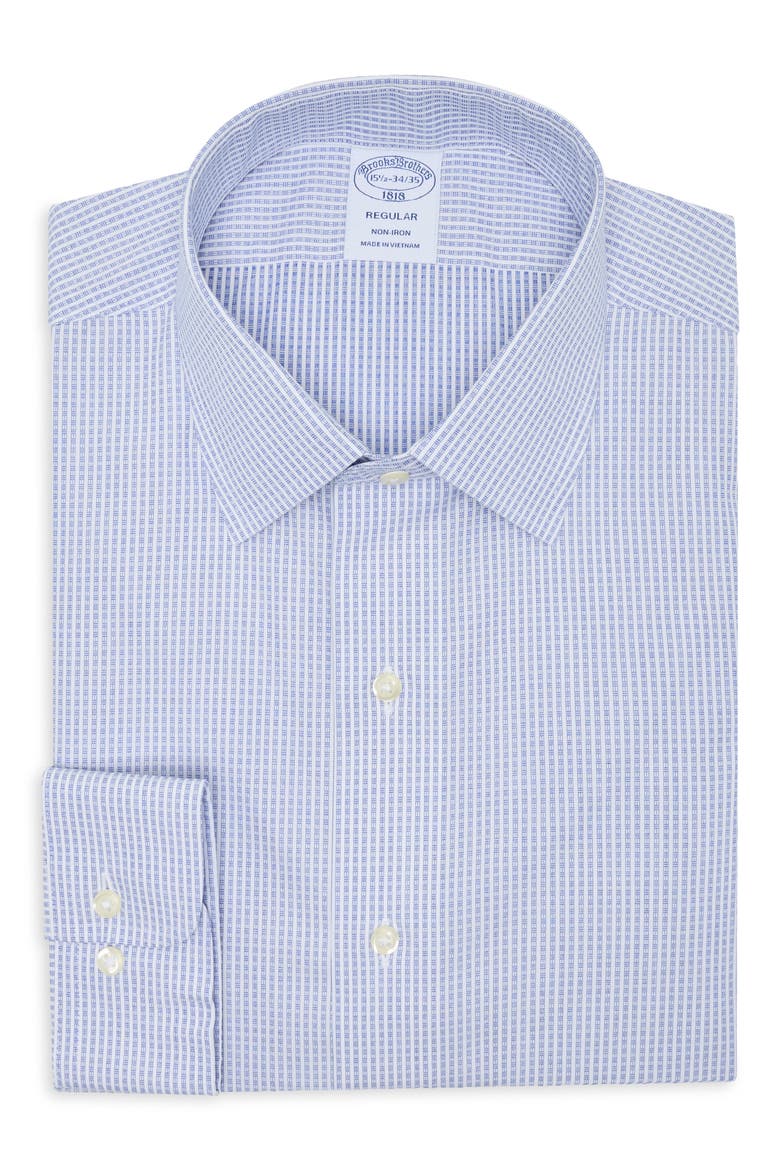 Check Print Regular Fit Cotton Dress Shirt, Main, color, BRIGHT BLUE STRIPE