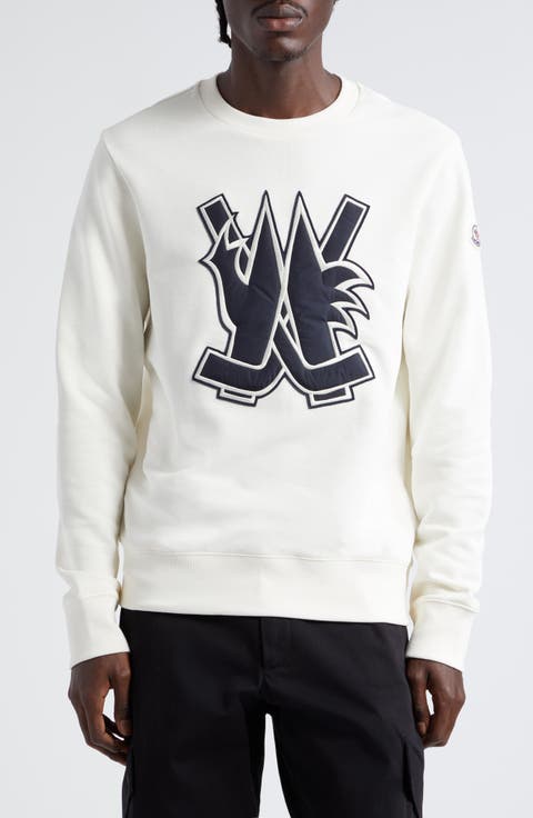 Hockey Appliqué Cotton Crewneck Sweatshirt