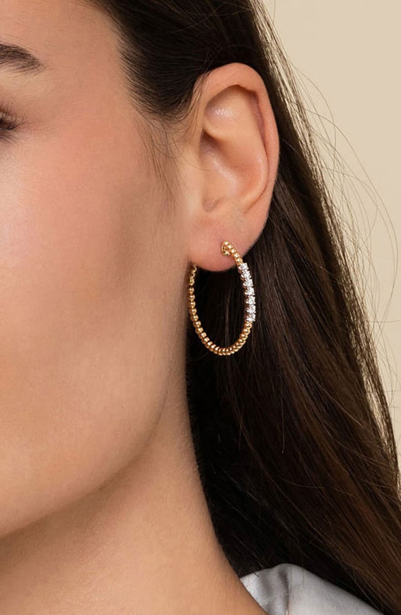 Gabriel & Co. Bujukan Beaded Diamond Hoop Earrings, Alternate, color, Gold