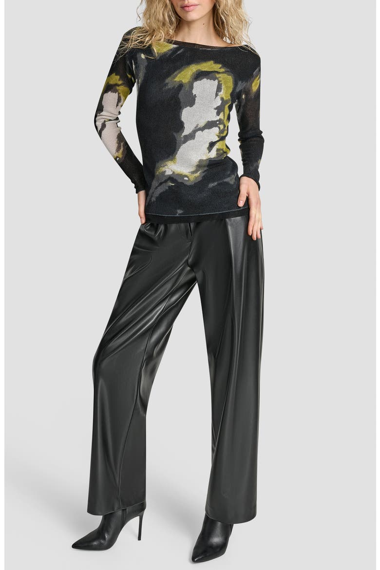 Abstract Print Double Layer Boat Neck Sweater, Alternate, color, MARBLED CITRONELLA