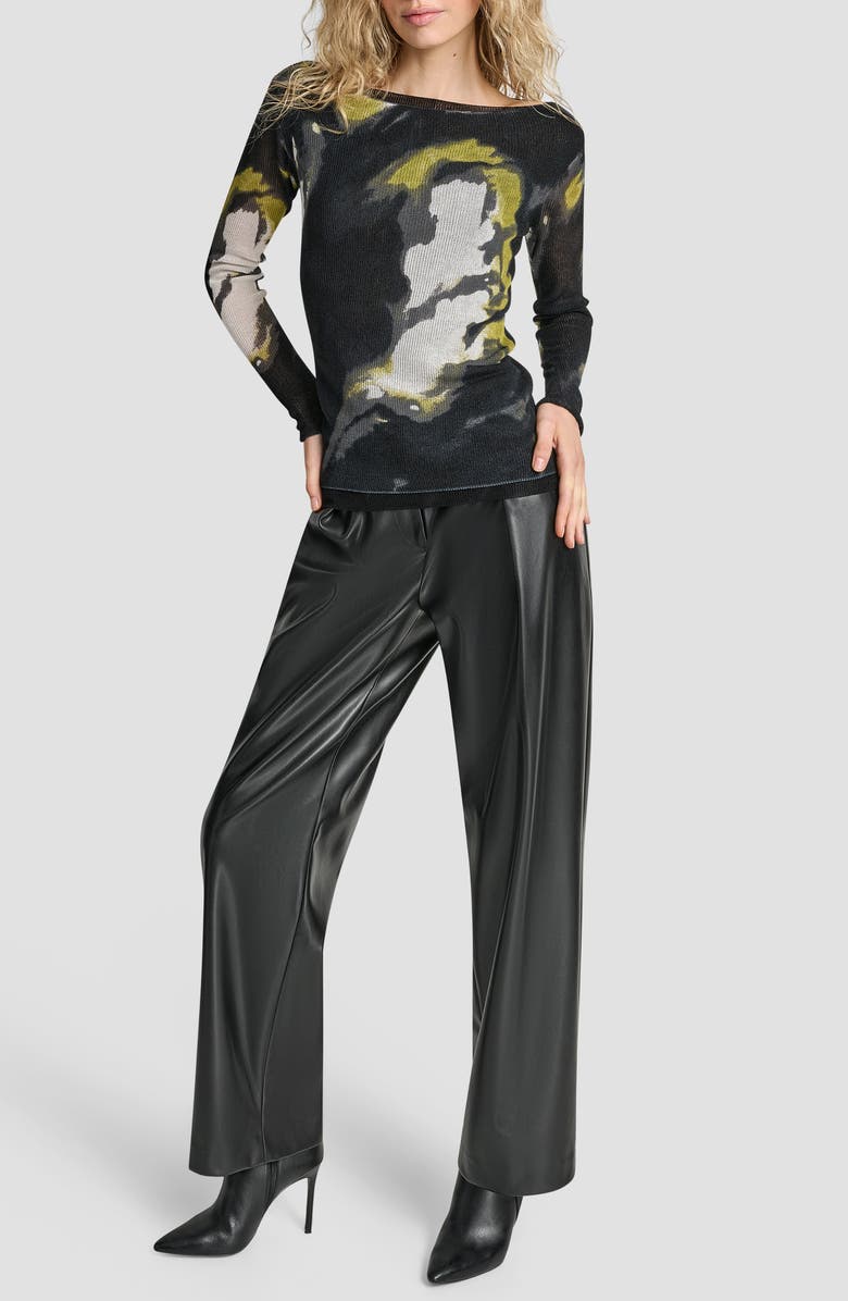 DKNY Abstract Print Double Layer Boat Neck Sweater, Alternate, color, Marbled Citronella