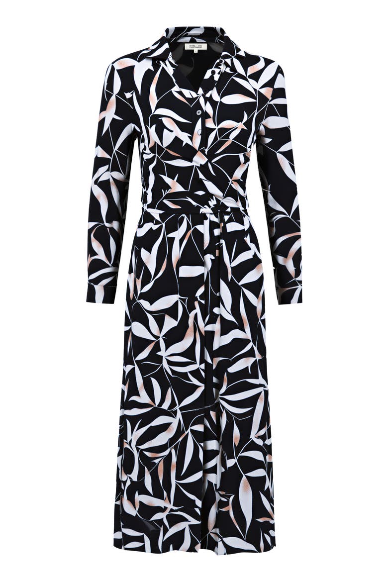 Sana Two Leaf Print Wrap Shirtdress, Alternate, color, BAY LEAF BLACK