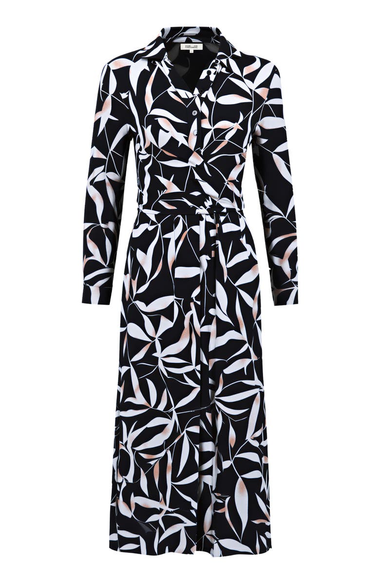 DVF Sana Two Leaf Print Wrap Shirtdress, Alternate, color, Bay Leaf Black