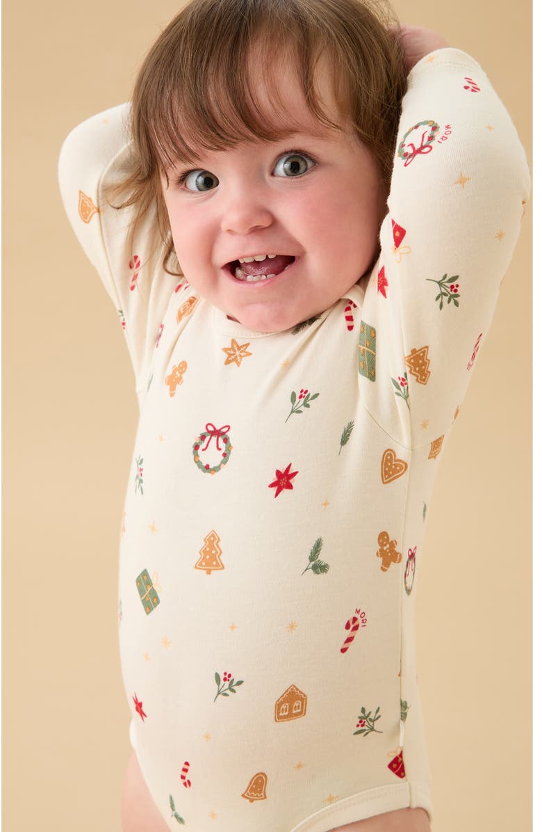 MORI Christmas Long Sleeve Bodysuit, Alternate, color, White Christmas