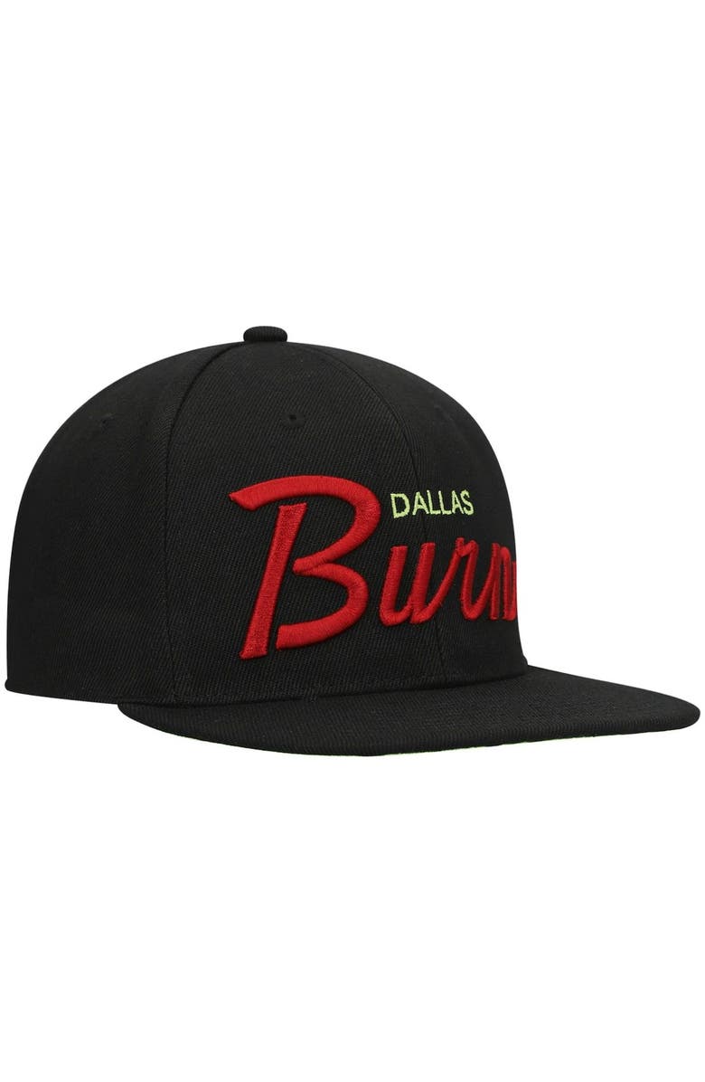 Mitchell & Ness Men's Mitchell & Ness Black/Green Dallas Burn Historic Logo Since '96 Foundation Script Snapback Hat, Alternate, color, 
