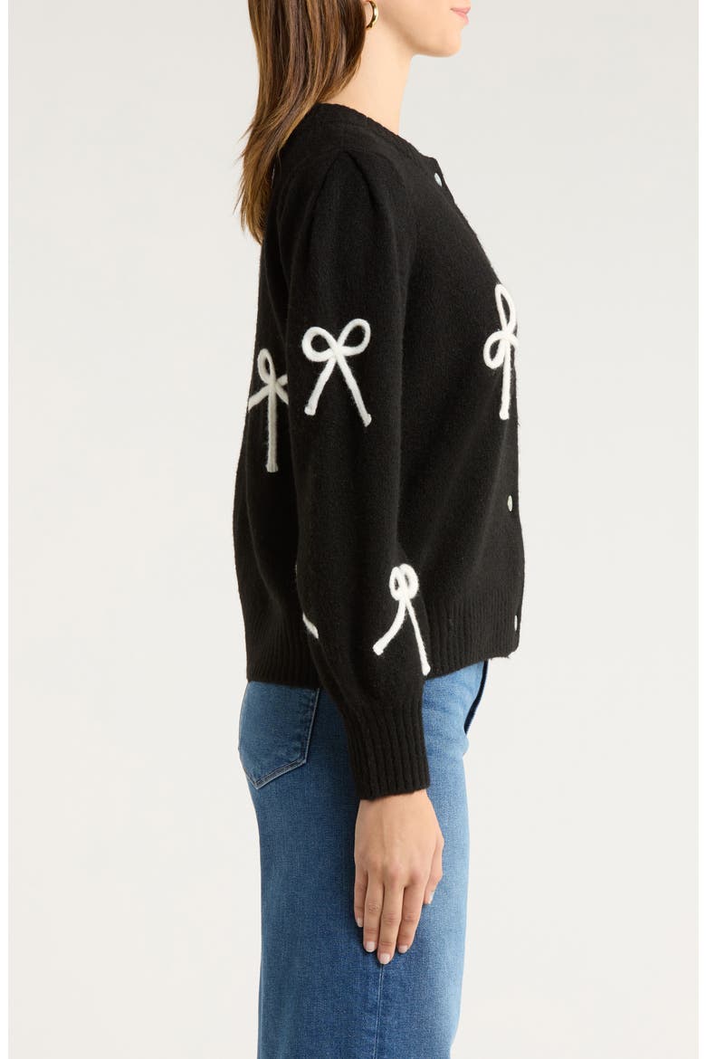 Francesca Intarsia Bow Cardigan, Alternate, color, BLACK IVORY