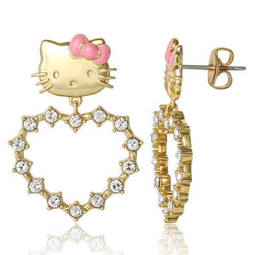 Hello Kitty Heart Dangle Stud Earrings In Gold