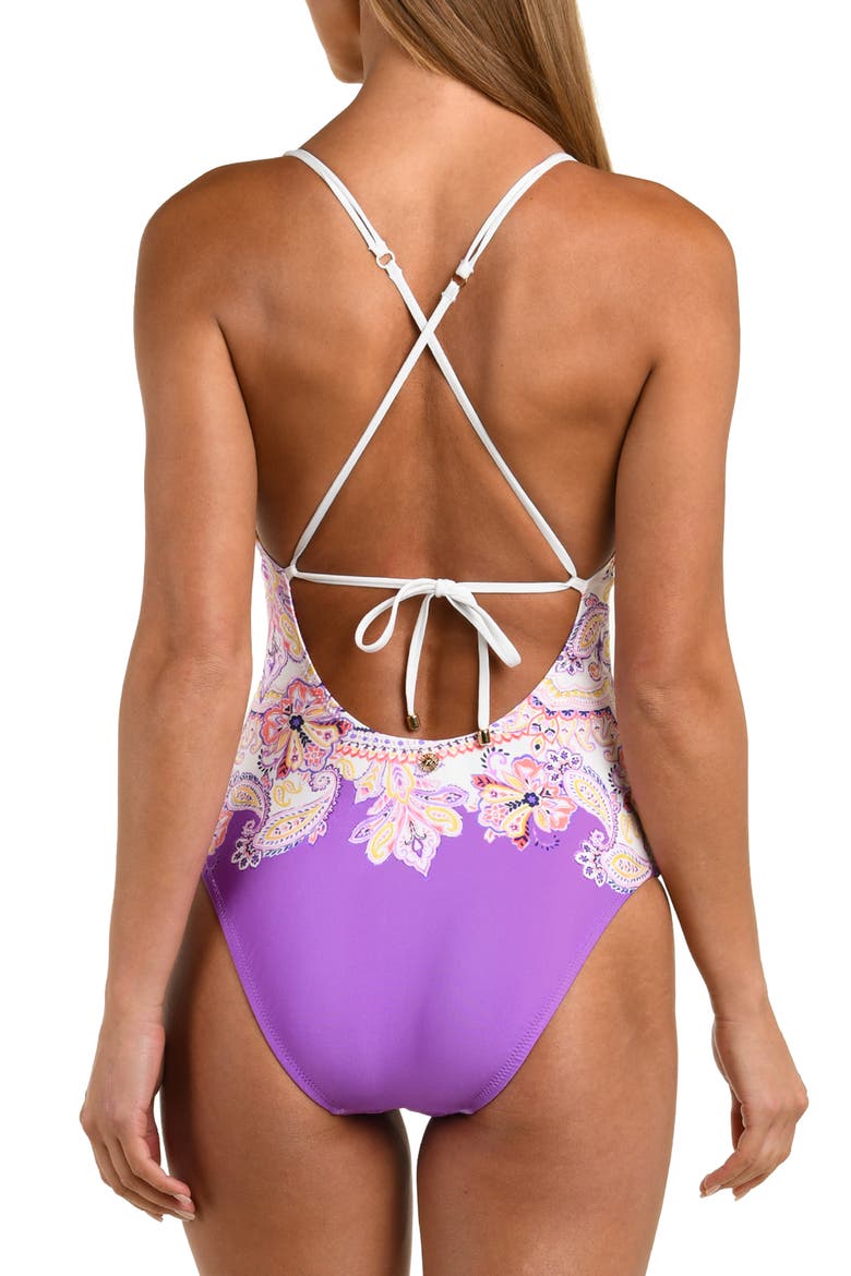 Lilac Cascade Plunge One-Piece Swimsuit, Alternate, color, PURPLE MULTI