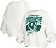 PRESSBOX Women's Pressbox White Michigan State Spartans Janice Retro Logo Oversized Pullover Sweatshirt