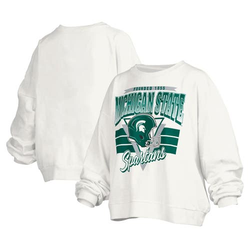 Pressbox White Michigan State Spartans Janice Retro Logo Oversized Pullover Sweatshirt In White