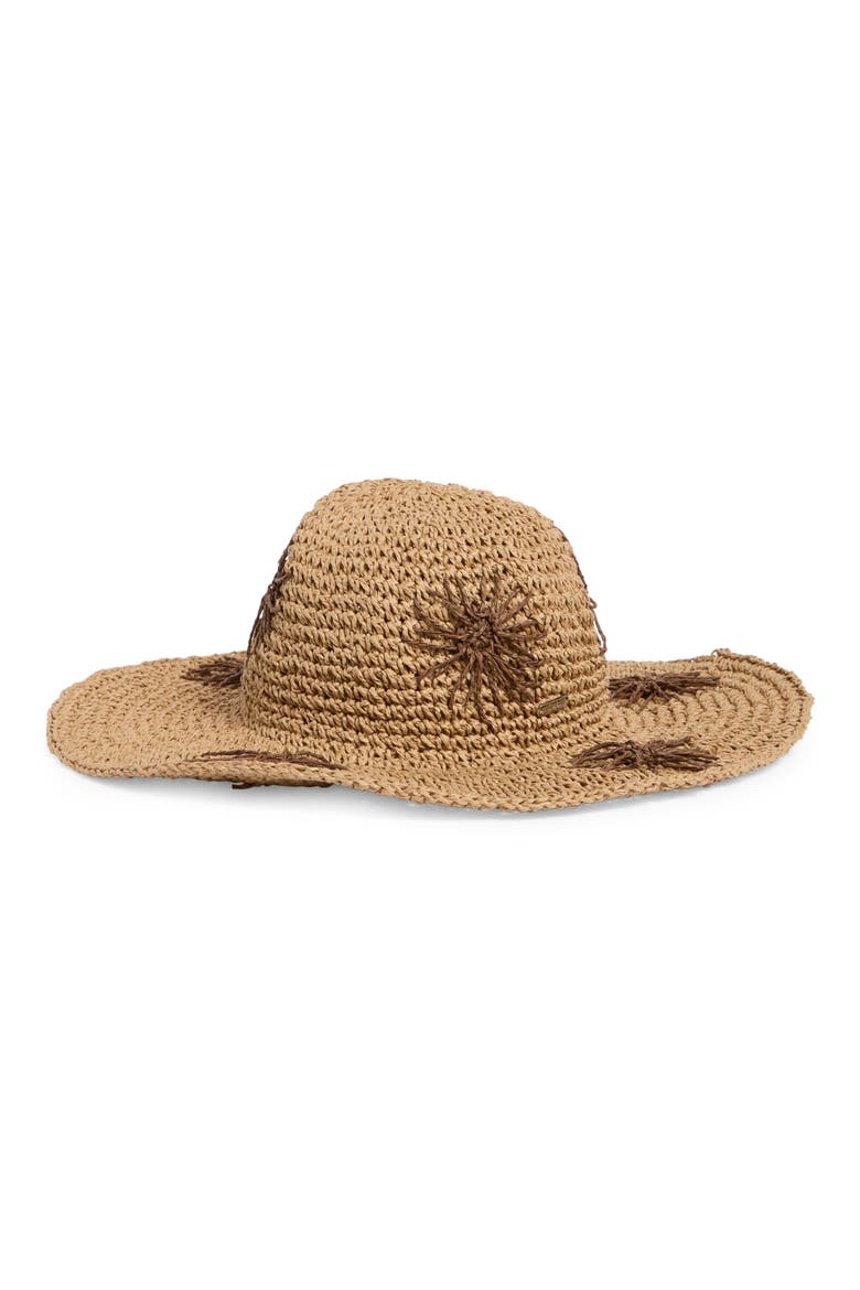 Floral Embroidered Straw Floppy Hat, Main, color, TAN