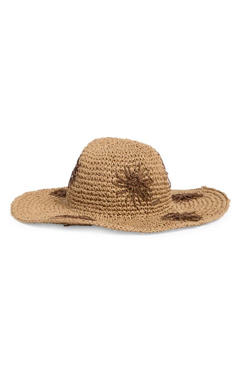 Floral Embroidered Straw Floppy Hat