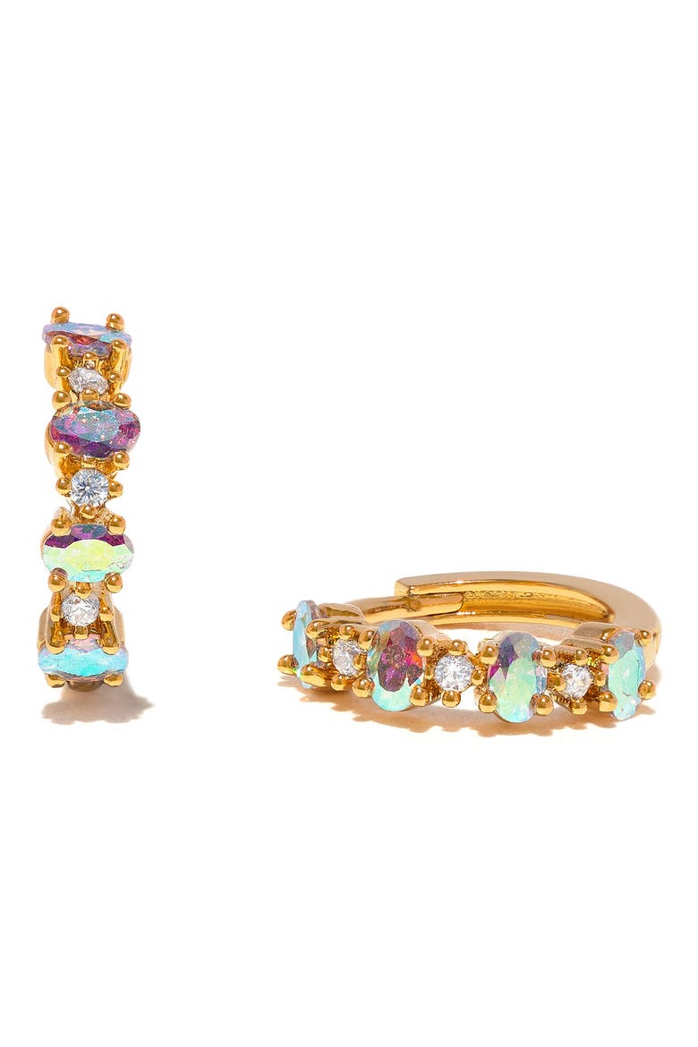 Iridescent Galaxy Huggie Hoope Earrings, Alternate, color, GOLD