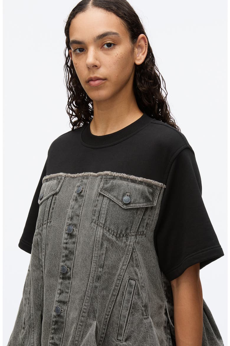 Flounce Hybrid Denim Top, Alternate, color, WASHED GREY-BLACK