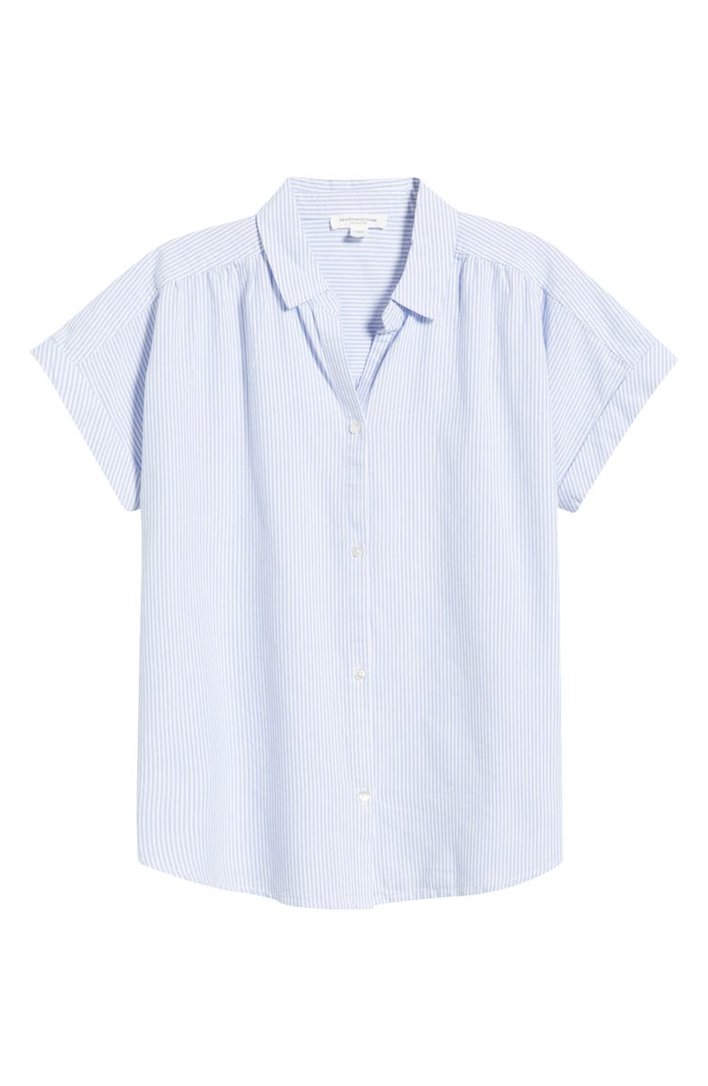 beachlunchlounge Jamie Stripe Short Sleeve Cotton Shirt, Alternate, color, Studio Blue