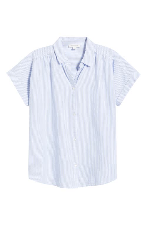 Beachlunchlounge Jamie Stripe Short Sleeve Cotton Shirt In White