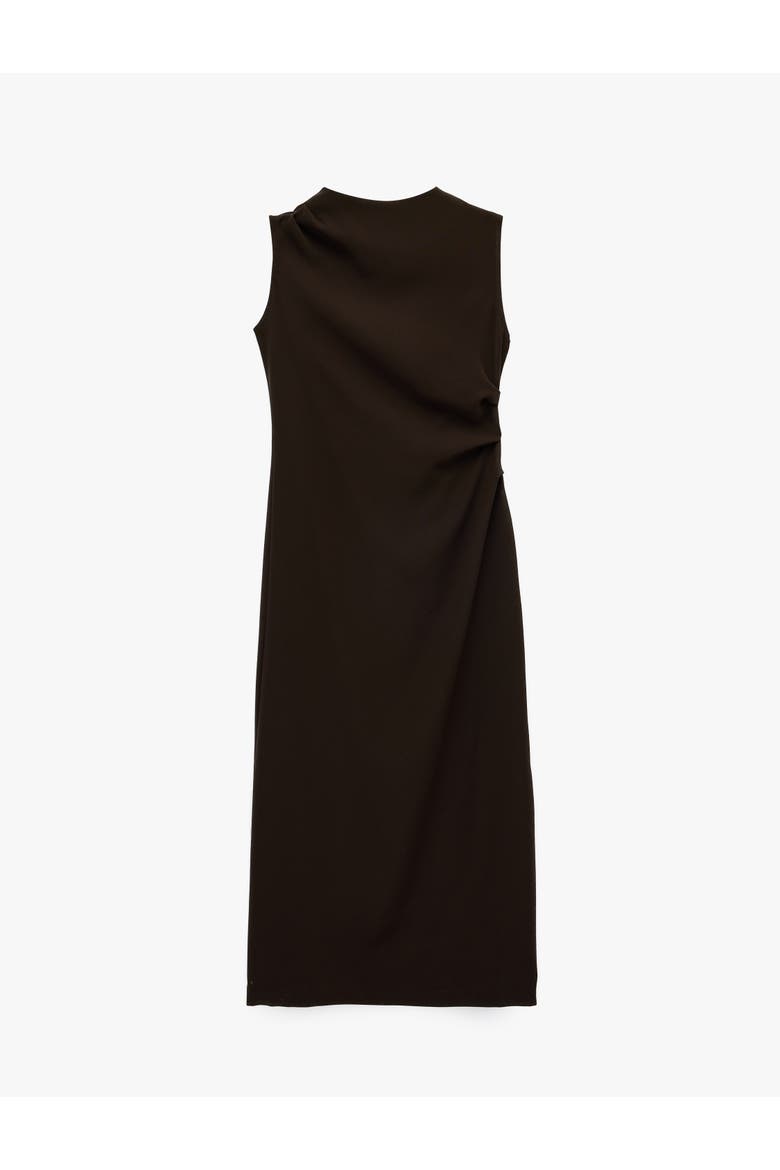 Draped Crew Neck Sleeveless Midi Dress, Alternate, color, BROWN