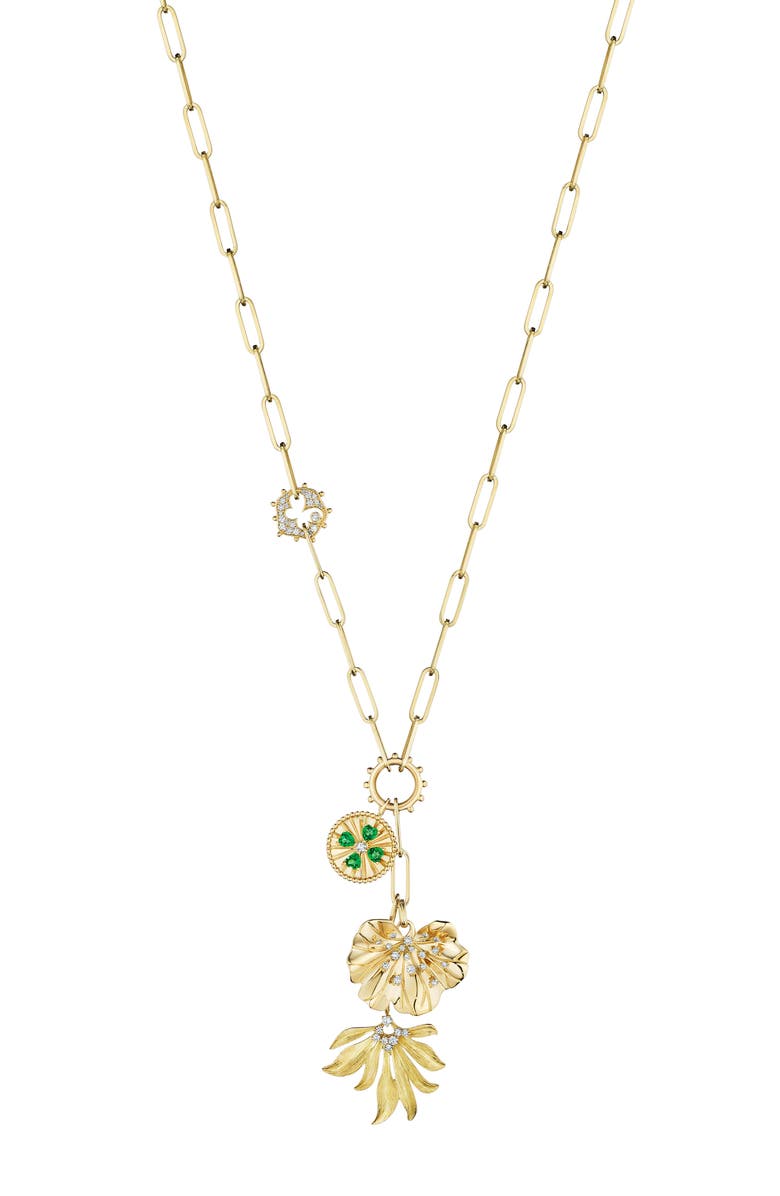 Hueb Penka Diamond & Tsavorite Multicharm Necklace, Main, color, Yellow Gold