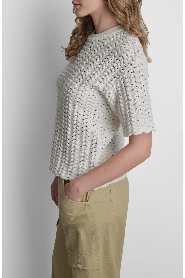 Open Lattice Stitch Short Sleeve Sweater, Alternate, color, COCONUT