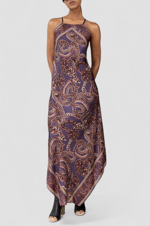 Monzlapur Silk Snake Scarf Maxi Dress In Brown